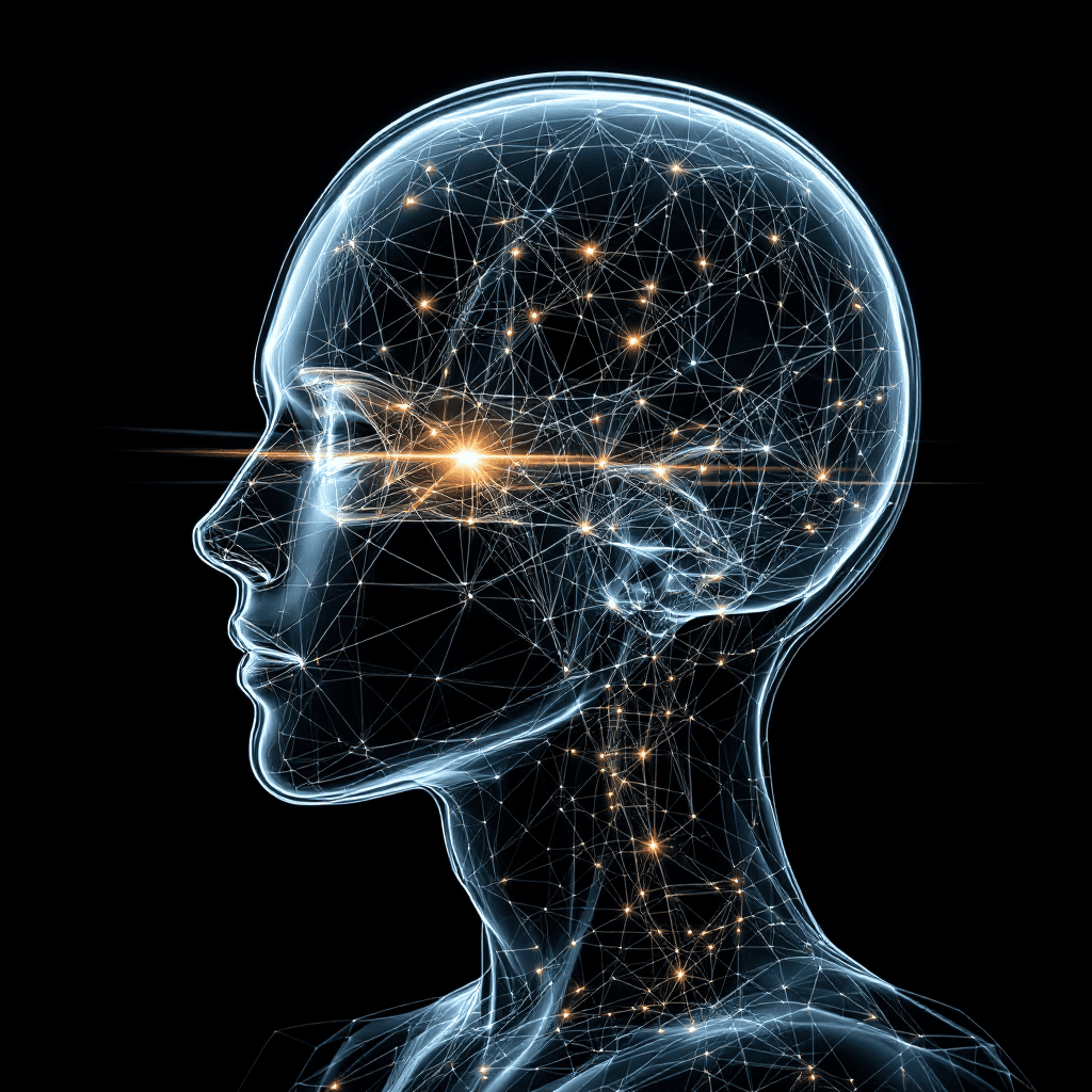 Digital illustration of a human head with interconnected neural network, symbolizing ego hacking and.