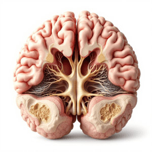 Detailed view of brain anatomy highlighting neural pathways and cognitive functions.